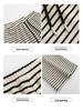 Petite Fleece-Lined Black & White Striped High-Waist Wide-Leg Pants for Women - Autumn/Winter