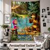 Wall Hanging Tapestry With Custom Name & Text, Masha and the Bear Decorative Tapestry For Bedroom