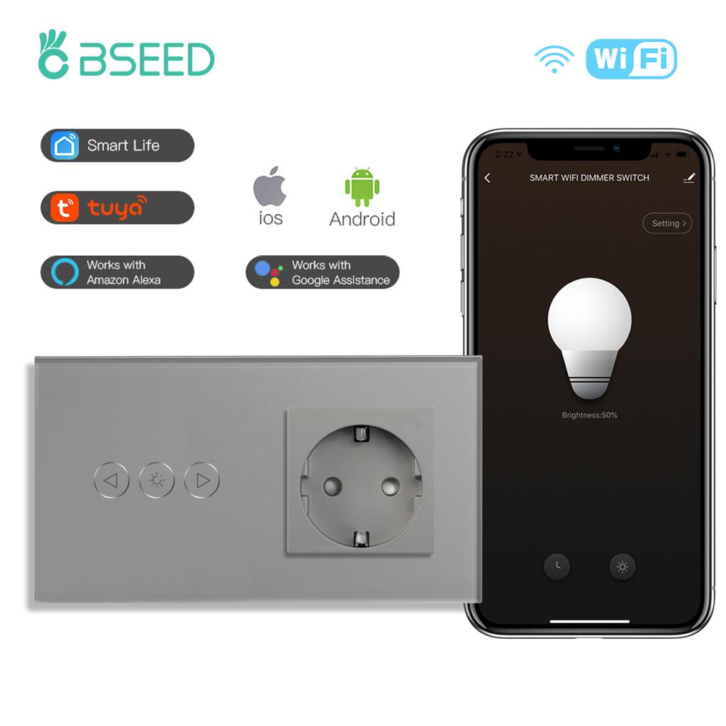BSEED Wifi Dimmer Switch 1Gang1Way Smart Touch Switches LED Lamps Plus Normal EU Socket With USB Type-c Tuya Smart Life App