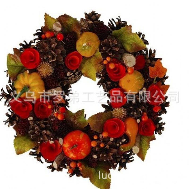 Harvest Wreath With Pumpkins Berries Vine Circle Halloween Thanksgiving Door Decor