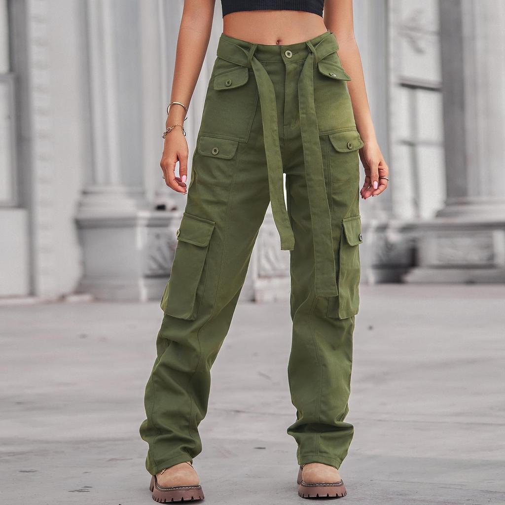 Pantaloni e Capris da Donna alla Moda in Denim Casual Tinta Unita Stampati Tasche Multiple