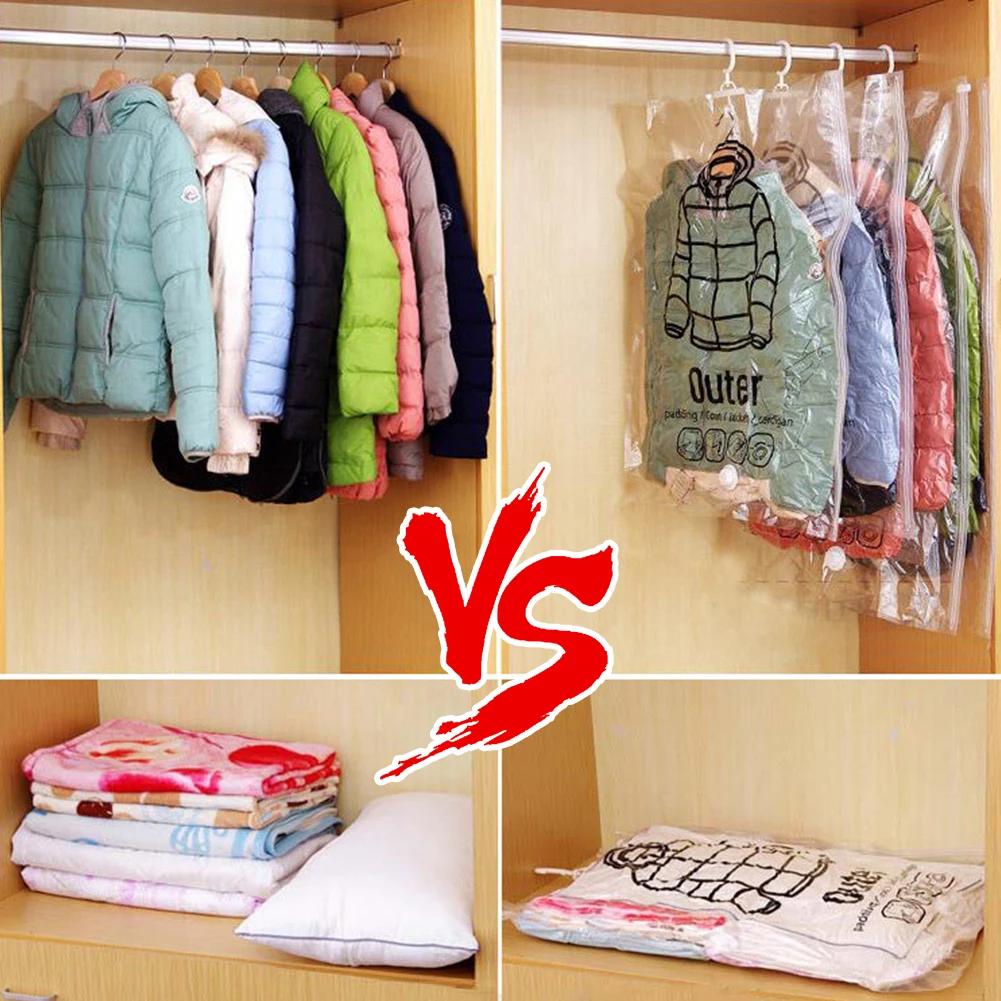 1-10 ks Průhledný vakuový sáček Opakovaně použitelný Závěsný Stlačitelný Úložný sáček Šetřící místo na Oblečení Péřový Kabát