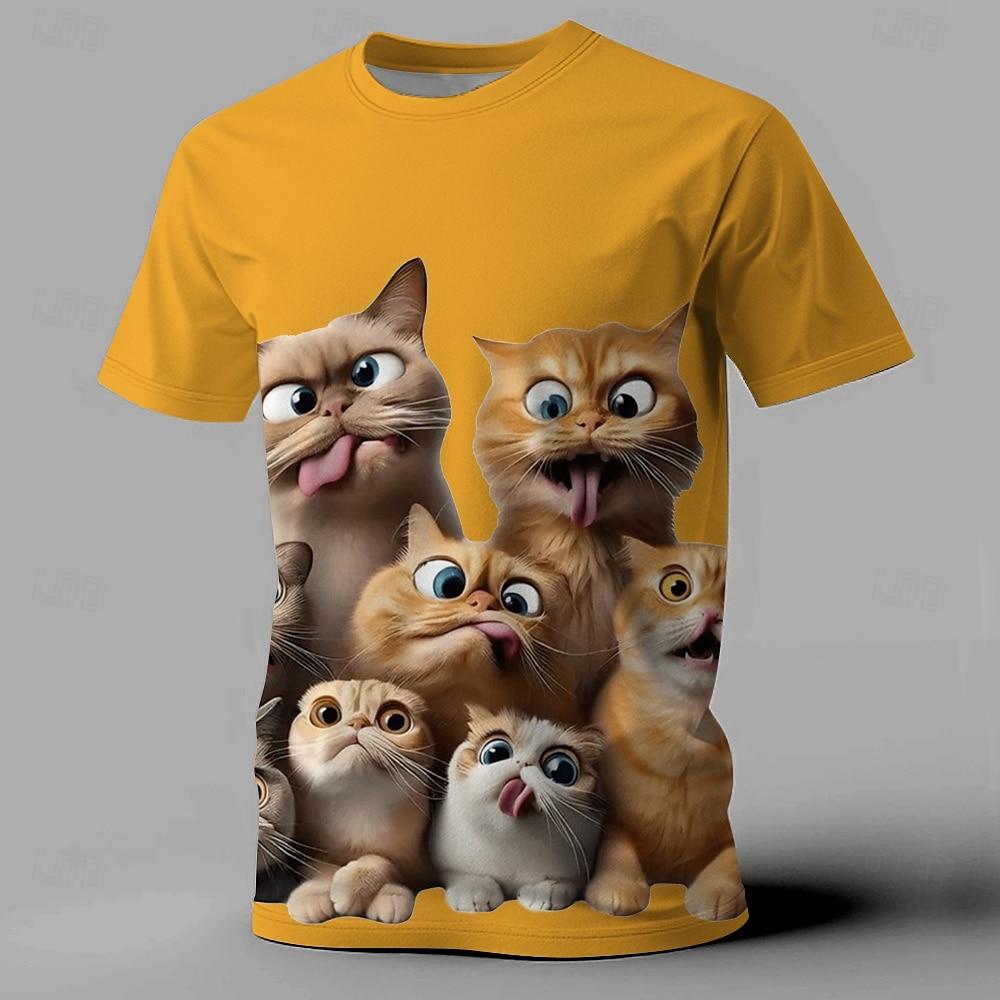 Men's T-Shirt Funny Cat 3d Printed Tees Fashion Breathable Streetwear Man Short Sleeve T-Shirt Oversized Men's Clothing Tops