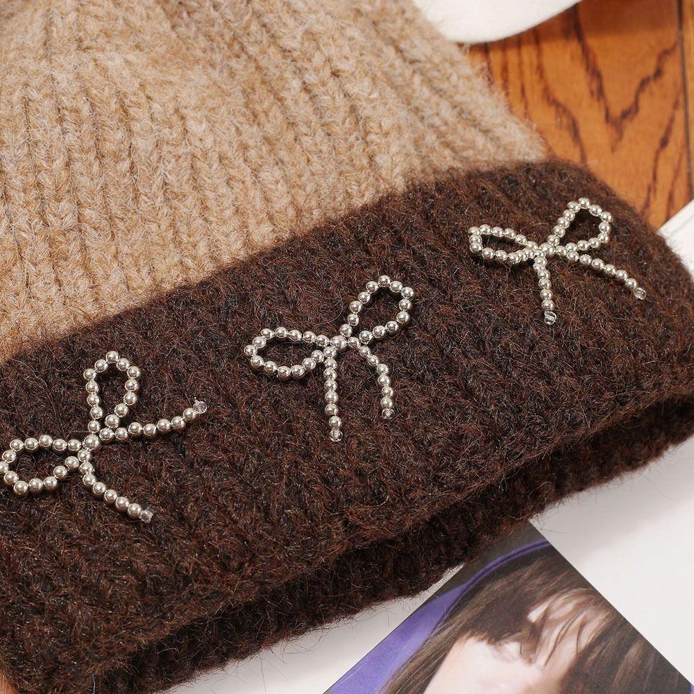 Casual Bowknot Knitted Hat Knitted Cat Ear Beanie Caps Windproof Fiber Winter Hat