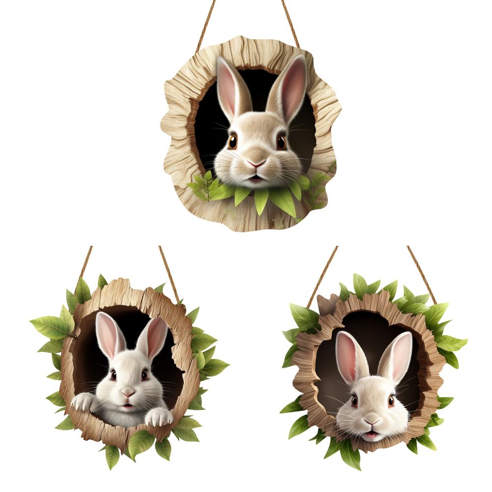 3/1 Set Easter Bunny Door Sign Pendant Decoration Wooden Hanging Spring Happy Rabbit Construction Door Easter Party Decor 2025