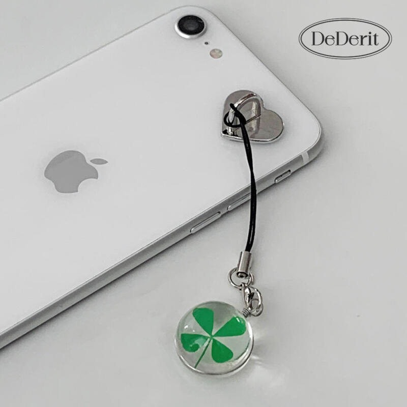 Transparent Circular Lucky Four-leaf Clover Phone Strap AirPod Bag Keychain
