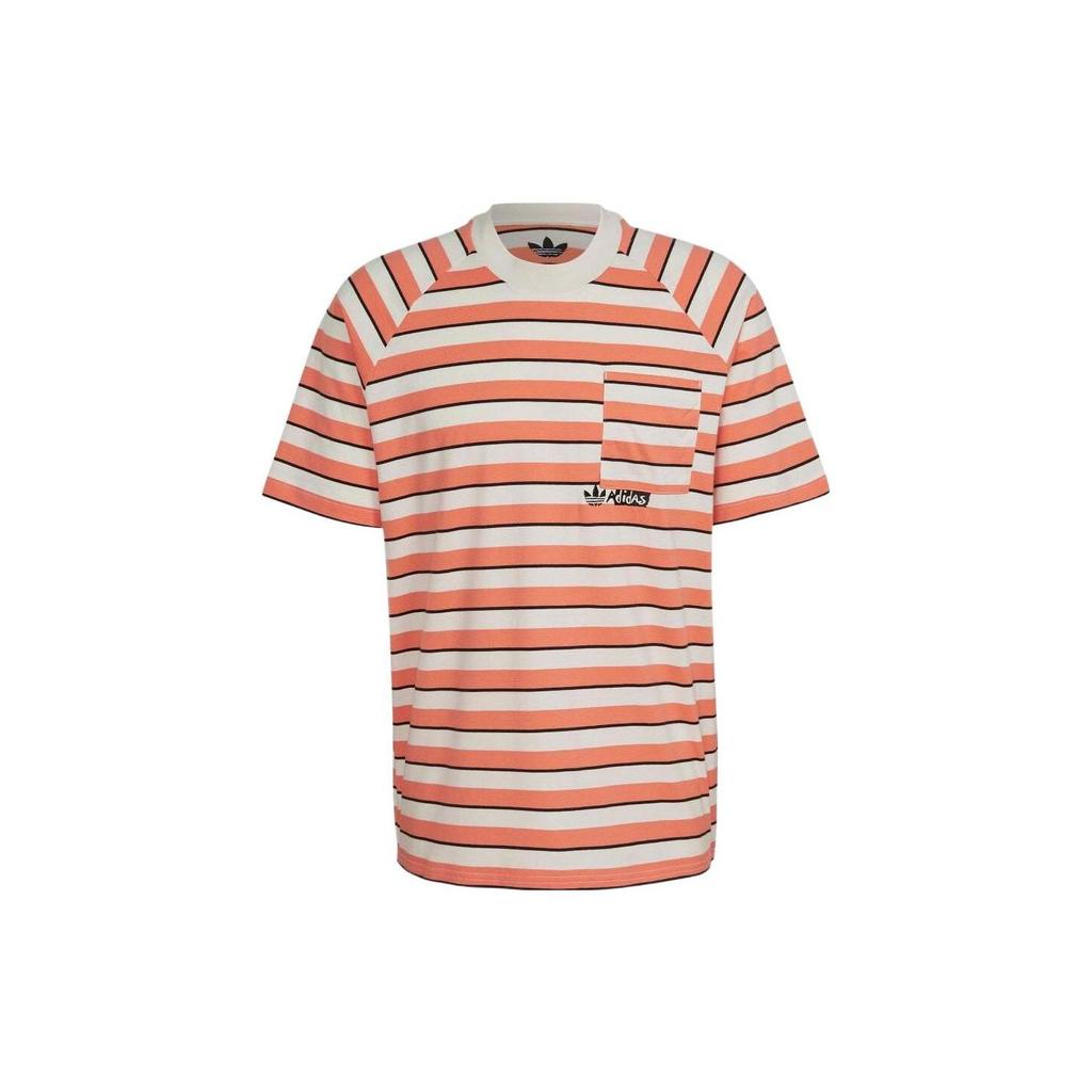 Adidas Originals Trefoil Pocket Stripe Crew Neck Short Sleeve T-Shirt Men Tops Orange HT1663