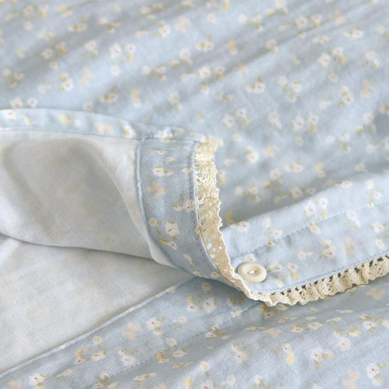 Women's Floral Print Pure Cotton Gauze Pajama Set - Spring/Summer Long Sleeve & Pants