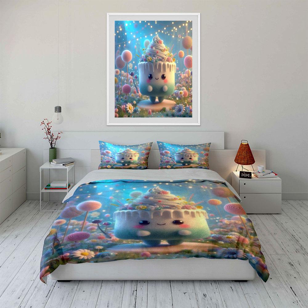 Cute Cake-Inspired Decor Set Bedding Set with 1 Duvet Cover 2 Pillowcases Single Double King Queen, Gift
