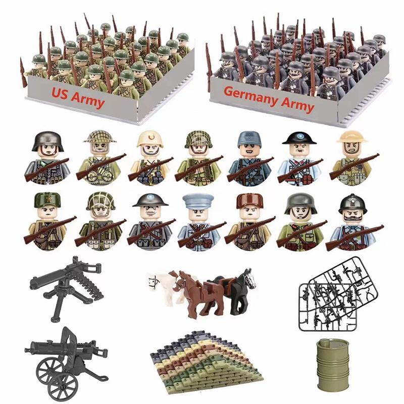 Bai Fen Bai Toys Unisex Kids 24Pcs/Batch Ww2 Military Character Ww2 Army Building Blocks Military Soldier Character Building Blocks Kids Holiday Gift Toys