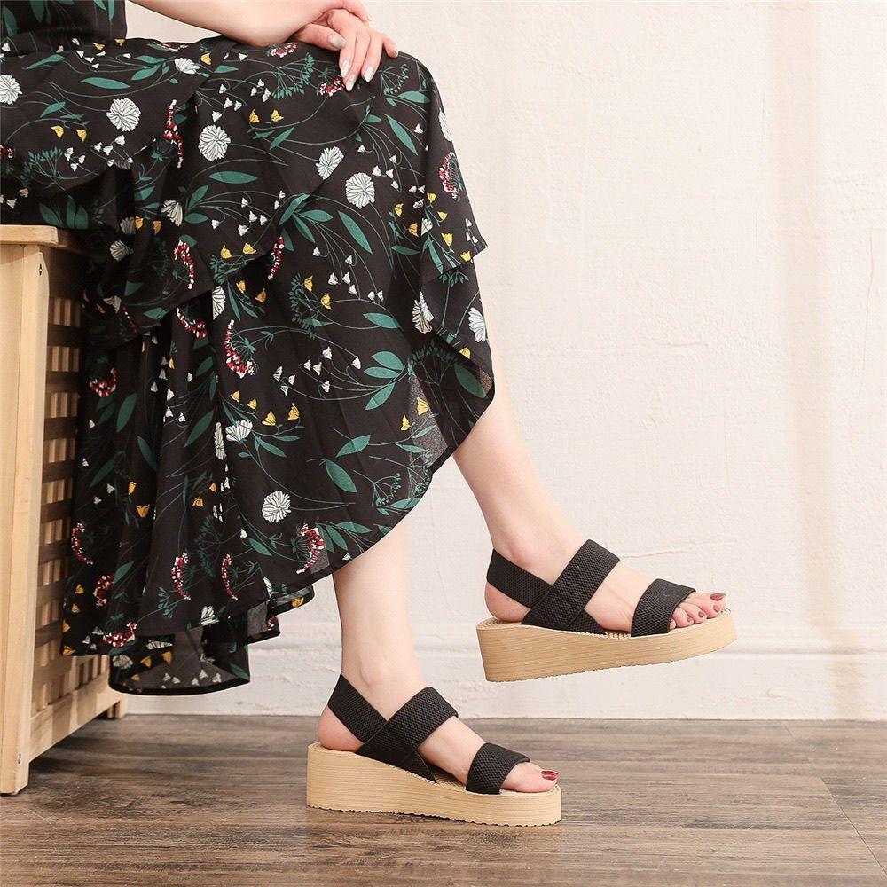 Versatile casual niche sandals 2025 summer new women's high-heeled sandals solid color outer wear fashion wedge heel outer wear