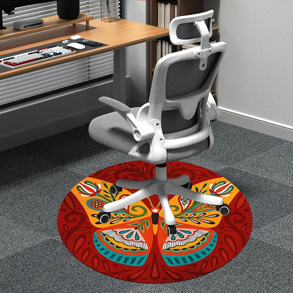 1PC Butterfly Mandala Office Round Area Rug, Mat Suitable ForOffice, Under Office Chairs Bedroom Living Room Home Decor, Room Deco