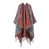 Women Men Knitted Shawl With Tassels Floral Warm Faux Cashmere Wrap Scarf Winter