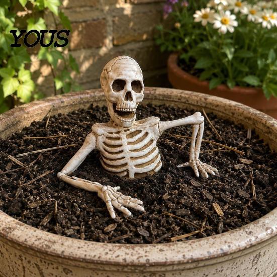 Adjustable Skeleton Hands for Garden Halloween Half Body Yard Sign with Arms, Weatherproof Plastic Arm Stakes Skull Lawn Decoration