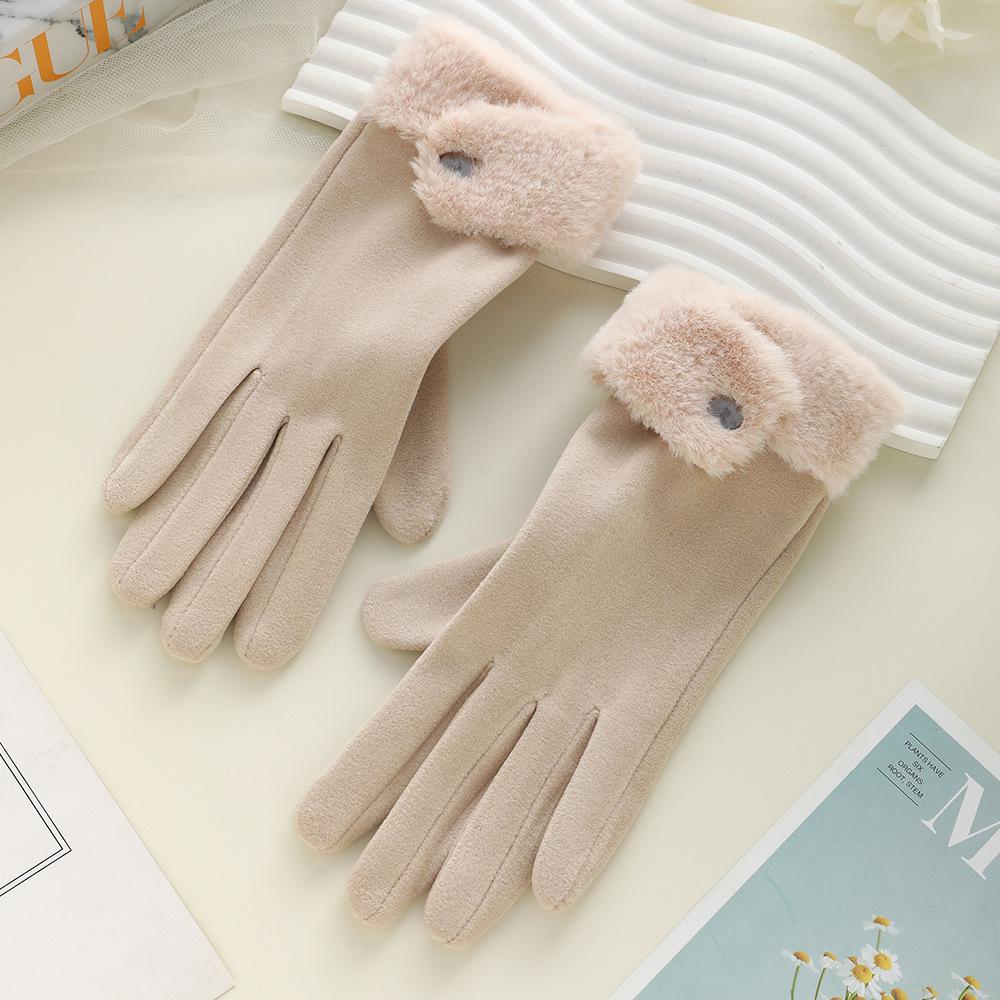 Women's Cute Bow Touchscreen Gloves for Autumn & Winter - Warm, Thickened Velvet, Cold-Proof for Outdoor Cycling