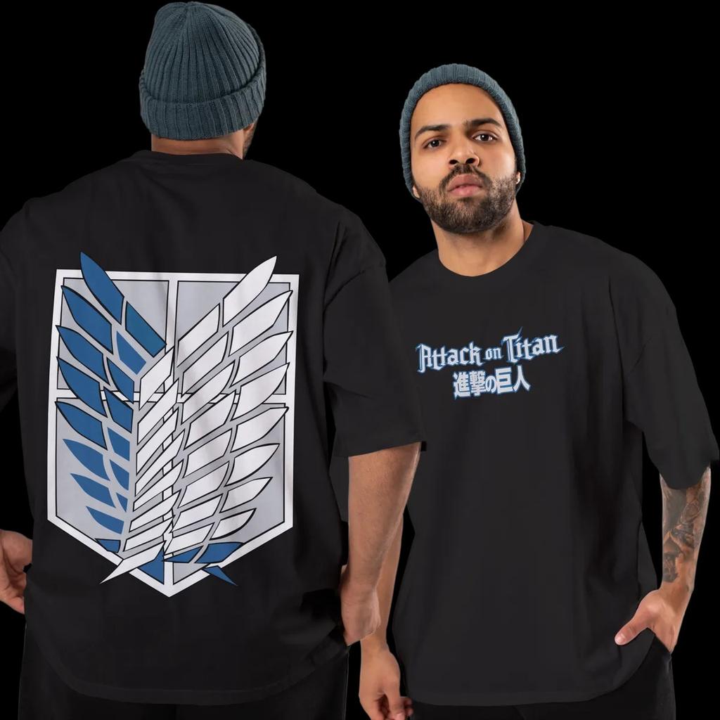 Attack on Titan TShirt Men Anime Survey Corps Wings of Freedom Graphic Tee Japanese Manga Streetwear Short Sleeve Oversized Top