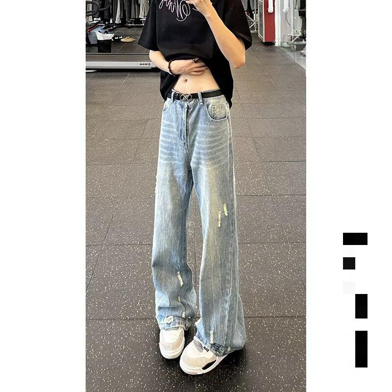 American Retro Washed Old Ripped Jeans Men's Spring New Loose Straight Wide-leg Pants