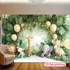 1 piece of 2D flat banner - Tropical Jungle Adventure theme background fabric with animal patterns for birthday party