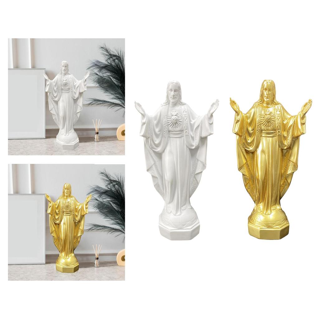 Jesus Statue Sculpture Artwork Resin Figurine Miniature Collectible Jesus Ornament for Bedroom Living Room Desktop Decorations