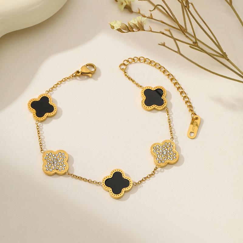 Fashion 18K Four-leaf Clover Bracelet Titanium Steel Light Luxury Senior Sense of Simplicity Fashion Versatile Bracelet
