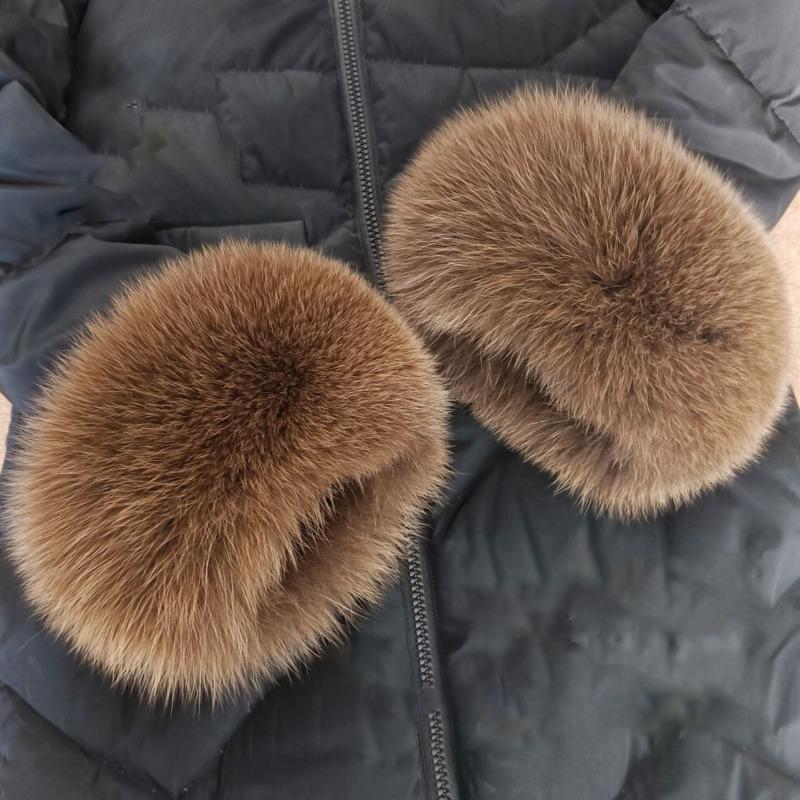 

Real Fox Fur Cuffs Arm Warmer Winter Plush Windproof Women Wrist Cuff Sleeves Gloves Pompom Bracelet Wristband Sleeves Accessory 30cmx13cm