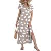Women's Casual Comfortable V Neck Loose Hem Split Vacation Short Sleeve Floral Long Dresses