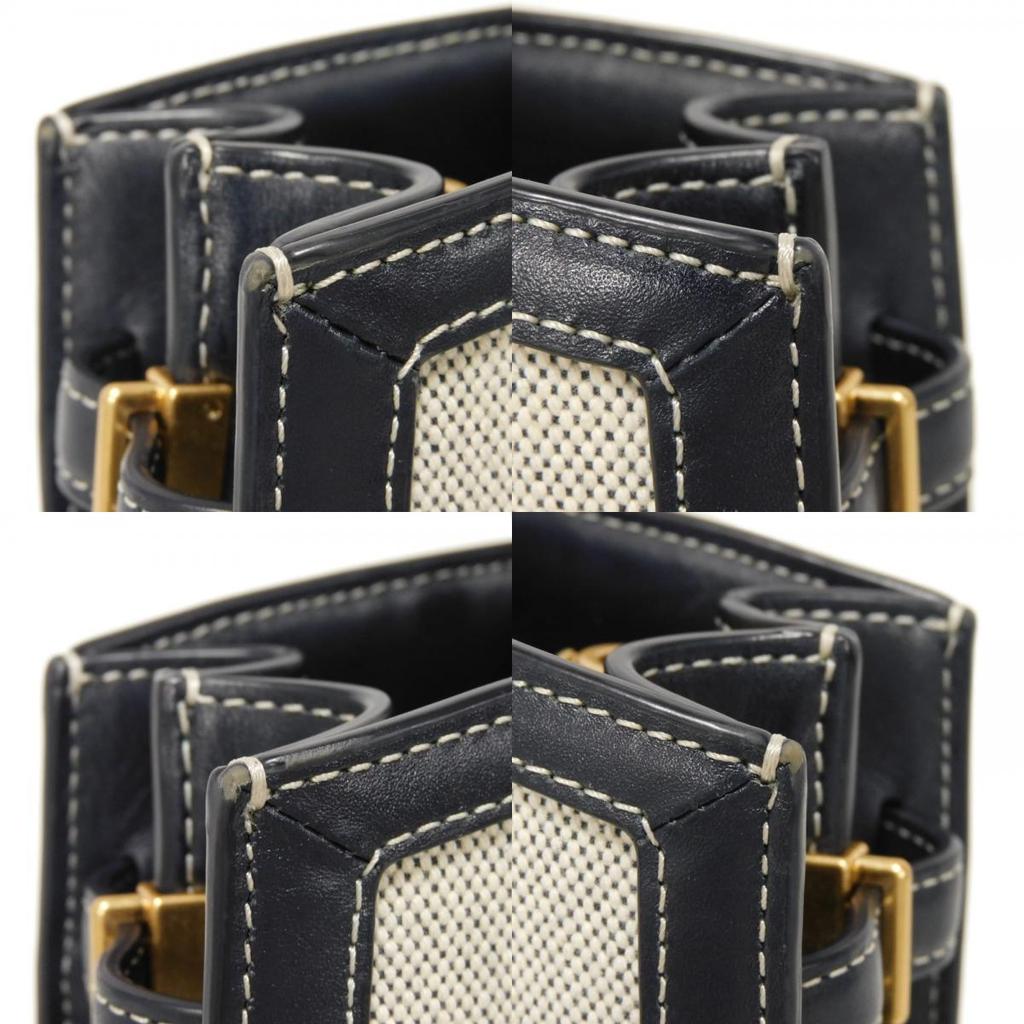 Used Walker Large Canvas Satchel (10833) and Navy Calfskin 2-Way Shoulder Bag (7924) with Double T Logo In Natural,