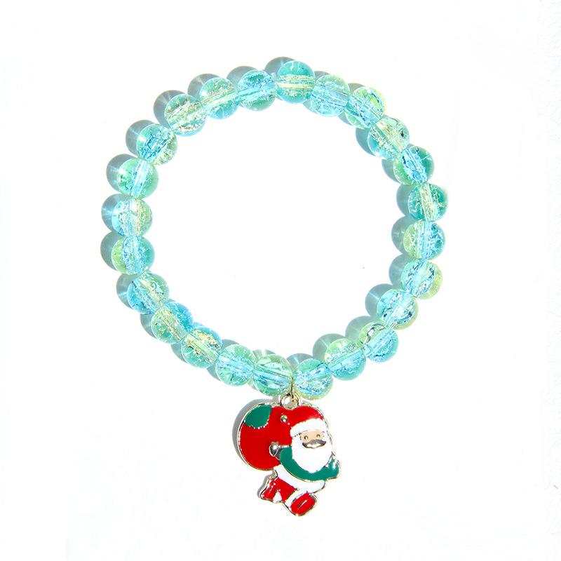 Temu Christmas Bracelet with Crackle Beads, Snowflake, Tree, Santa & Bell Charms, 8mm