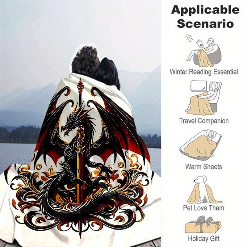1pc Black Dragon with Sword Blanket Home Decorative for All Seasons, Living Room, Travel, Camping