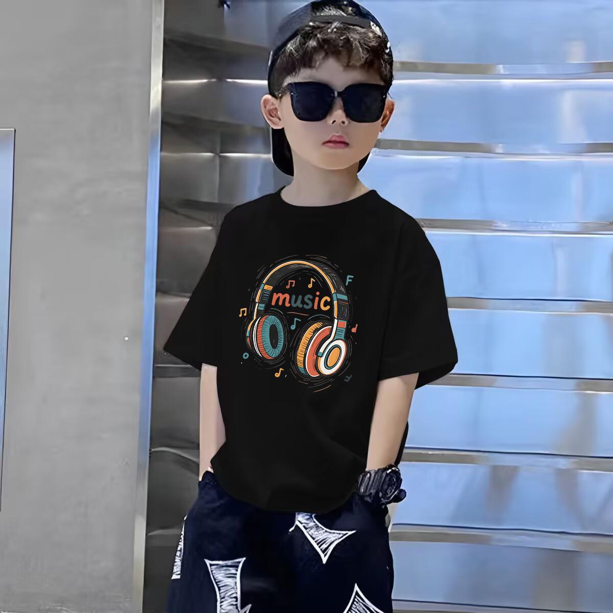 Boys Cotton Short Sleeve T Shirt Korean Trendy Print Casual Cool Top 110