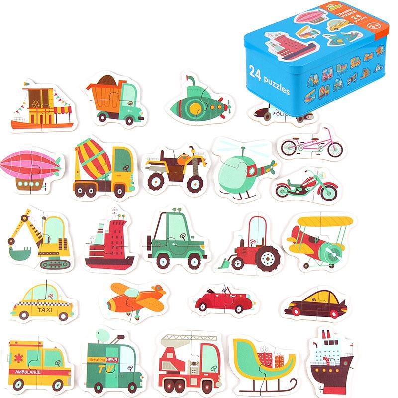 Kids Wooden Jigsaw Puzzle with Iron Box Children Early Learning Metal Box Puzzle Toys Boys Girls Baby Montessori Educational Toy