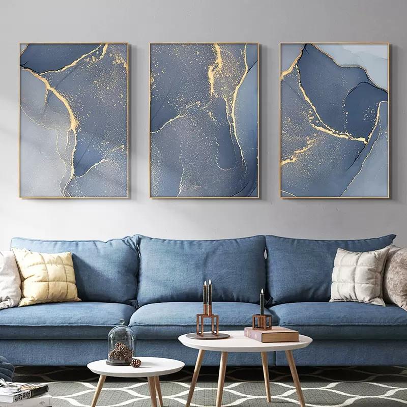 

Абстрактное синее золото с мраморным узором, настенное искусство, холст, картина, плакат и принты для украшения гостиной, домашний декор, изображение