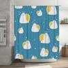 Adorable Cartoon Snail Shower Curtain For Bathroom Decor Blue Background With White Hearts Pattern Waterproof Fabric Easy Instal