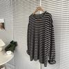 Women's Spring/Fall Striped Long-Sleeve T-Shirt Loose-Fit, Relaxed-Style Crew Neck Base Layer