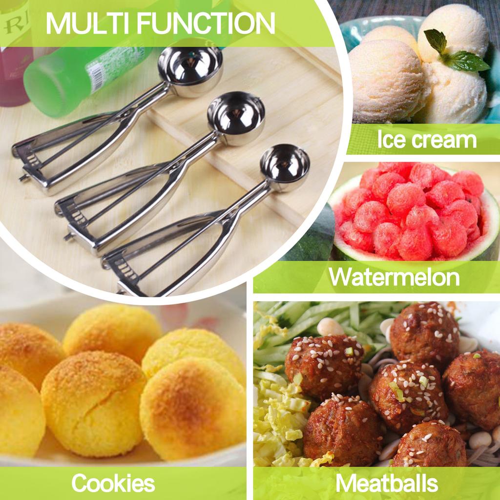 Thickened 304 stainless steel Ice Cream Scoop with Trigger Melon Scoop Cookie Scoop  6.3cm Diameter