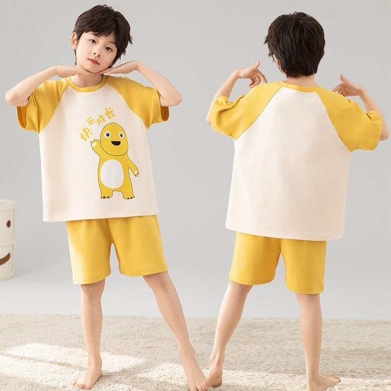 Boys Cotton Pajama Set Short Sleeve Cartoon Print Lightweight Sleepwear Kids 8 Years Home Wear
