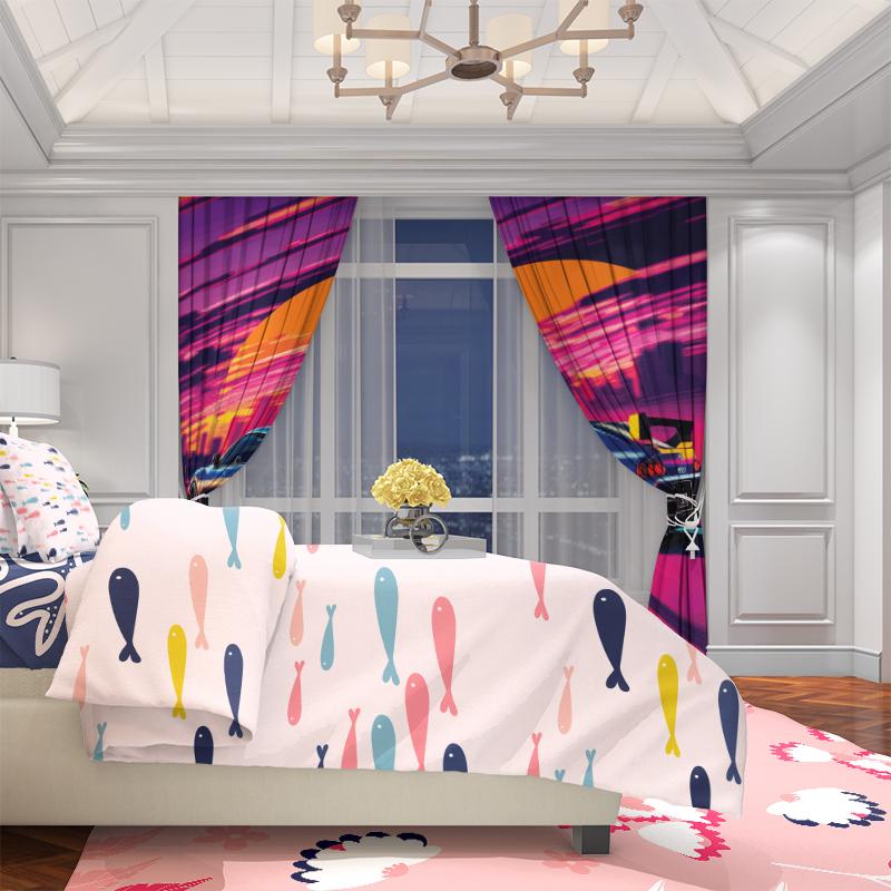 2PCS- Fast & Furious - Printed Curtain - Polyester Material - Suitable for Bedrooms, Living Rooms, Study Rooms, Private Spaces