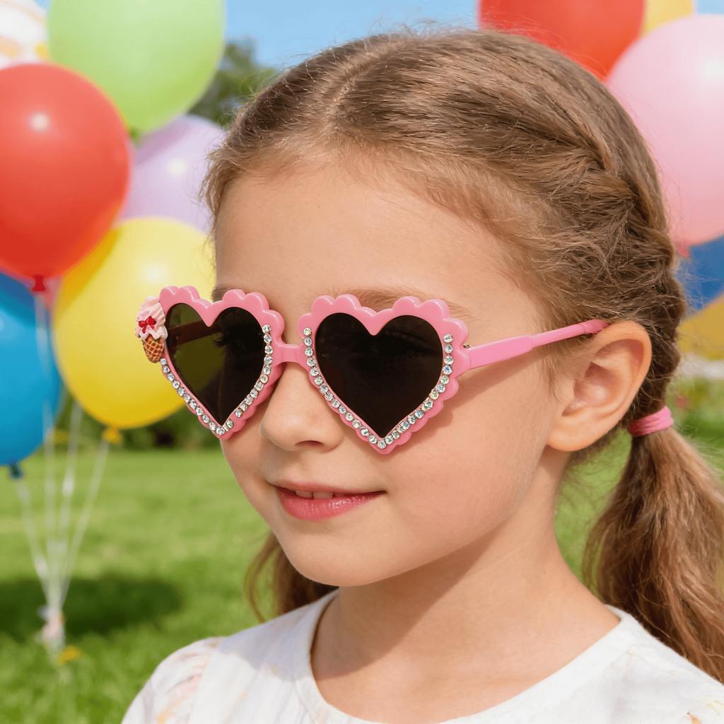 2026 Cute Ice Cream Kids Sunglasses Heart Frame UV Blocking Sweet Party Photo Props For Girls Children Birthday Gift KJ243