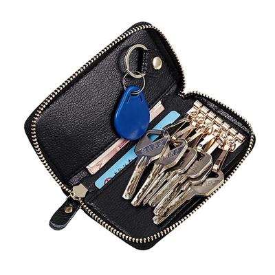 Fashion Genuine Leather Wallet Men Key Holder with Zipper Multifunction Case Bag Women Vintage Key Organizer Wallet Cover