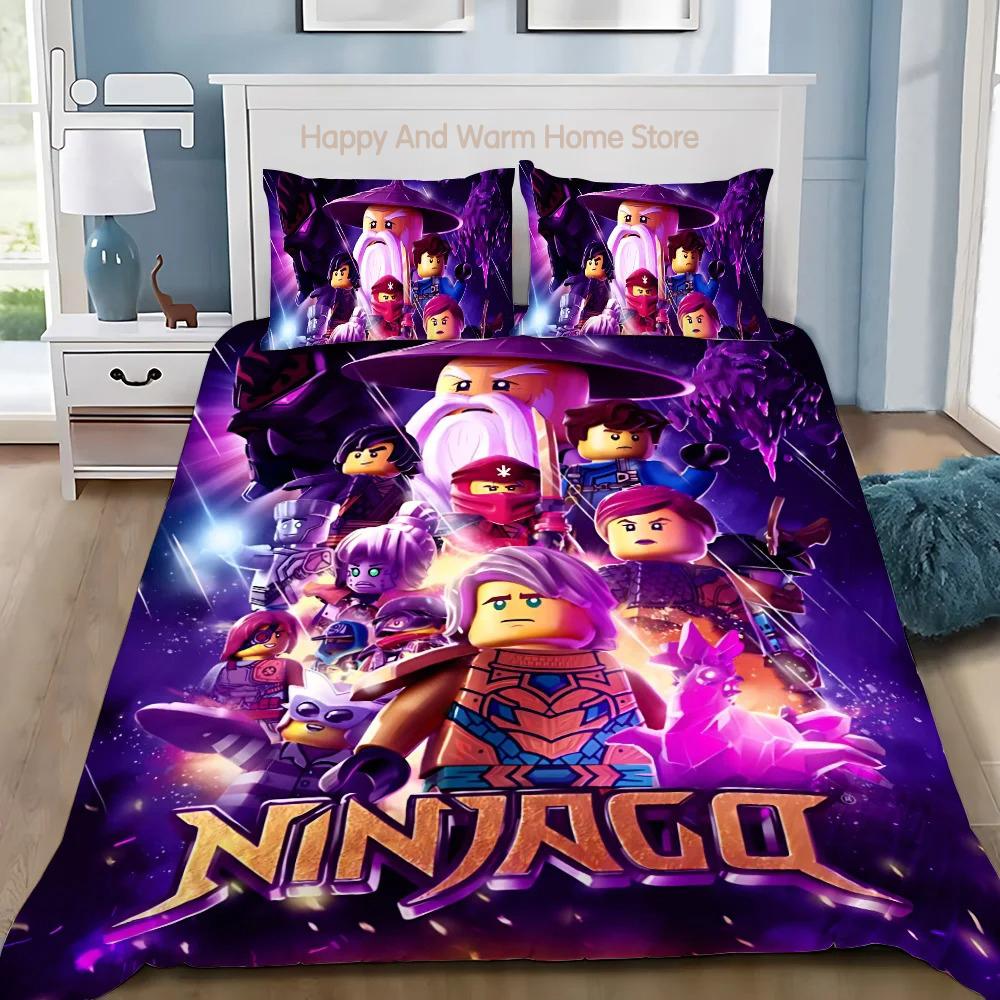 Påslakan Tecknad Spel Kuddfodral Sängkläder Set Pojke Flicka Sovrumsinredning Pojkar-N-Ninjagos-Present Enkel Dubbel Stor Storlek