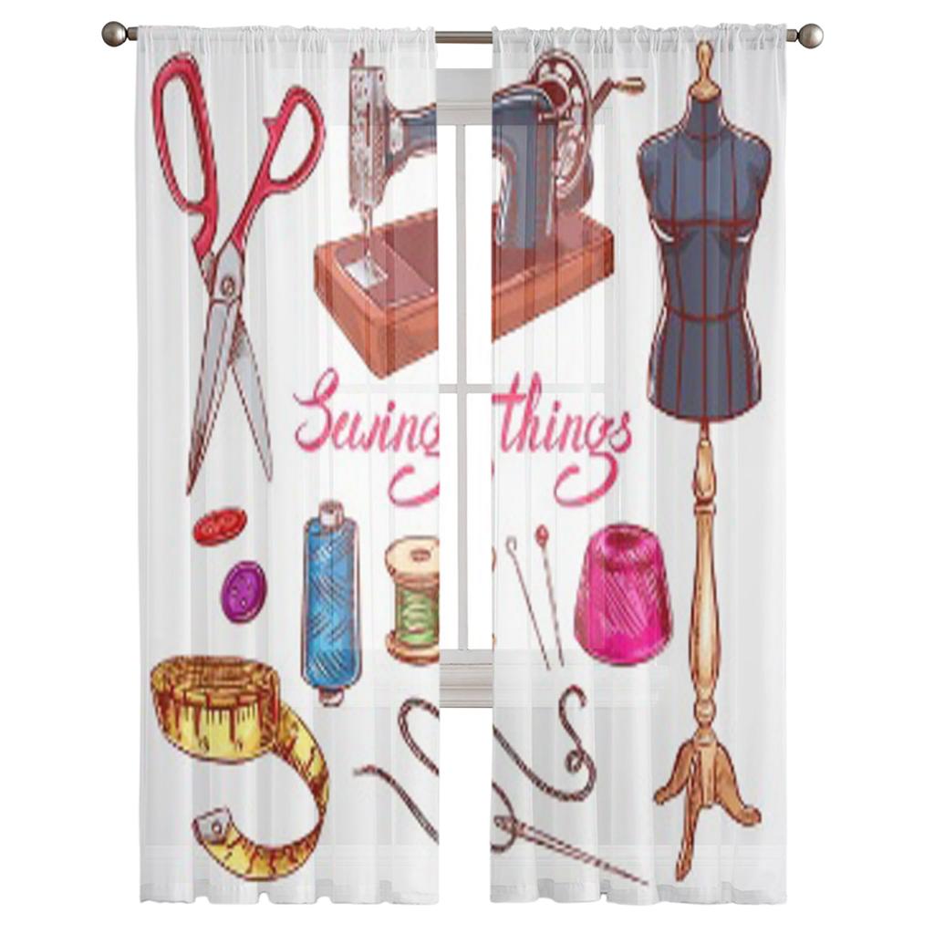 Zestaw ze szkicowym sprzętem krawieckim Szyfonowe Przezroczyste Zasłony do Dekoracji Salonu Sypialni Okienne Woale Tiulowa Zasłona