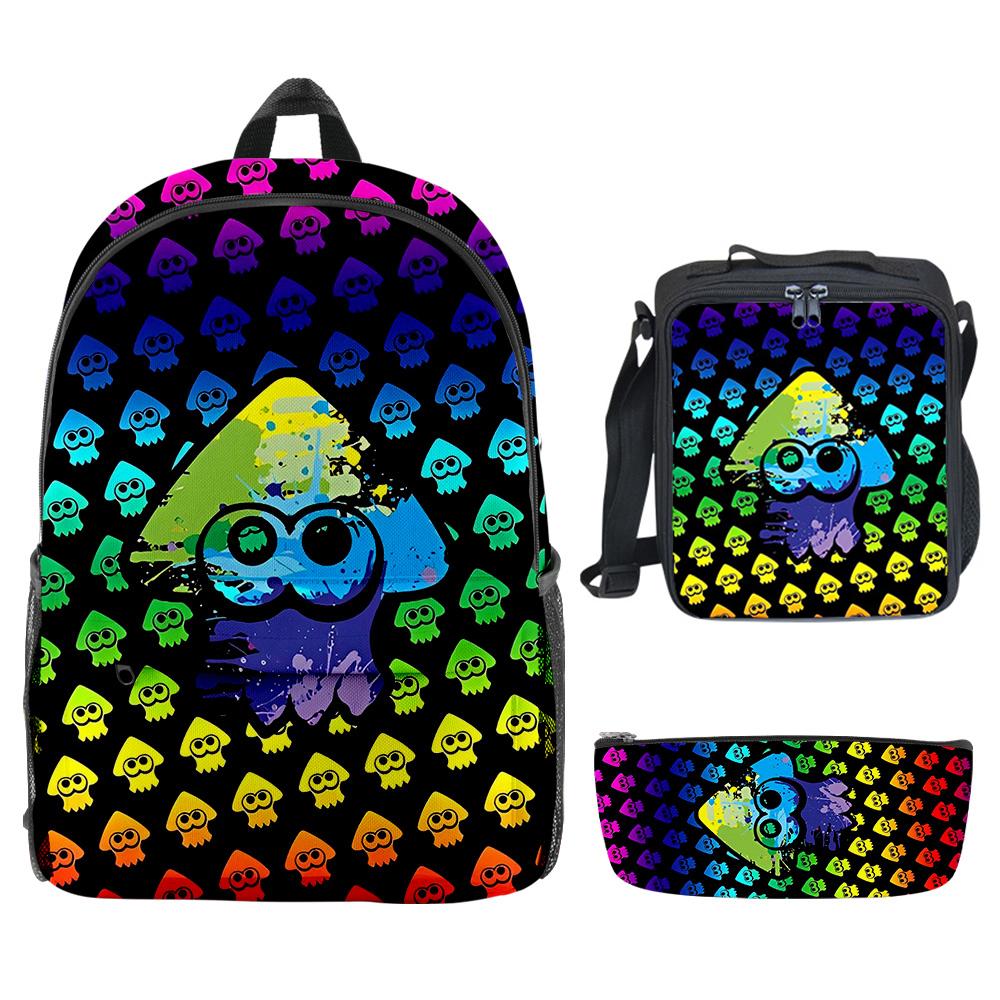 Luxury Novelty Cool Splatoon 3 3D Print 3pcs/Set Student School Bags Laptop Daypack Backpack Crossbody Lunch Bag Pencil Case