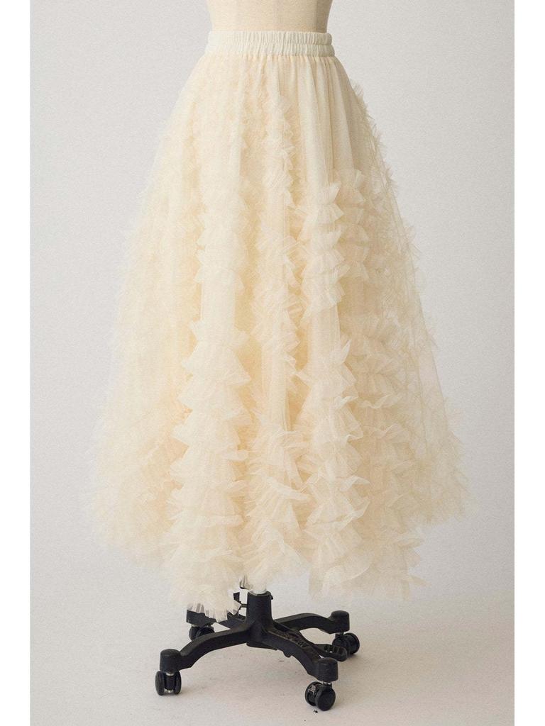 Elegant A-line Ruffle Lace Maxi Skirt - Versatile Puffy Long Hem Design
