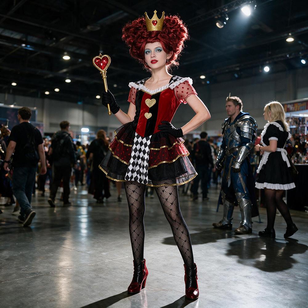 Alice in Wonderland Queen of Hearts Cosplay Halloween Short Skirt Costume