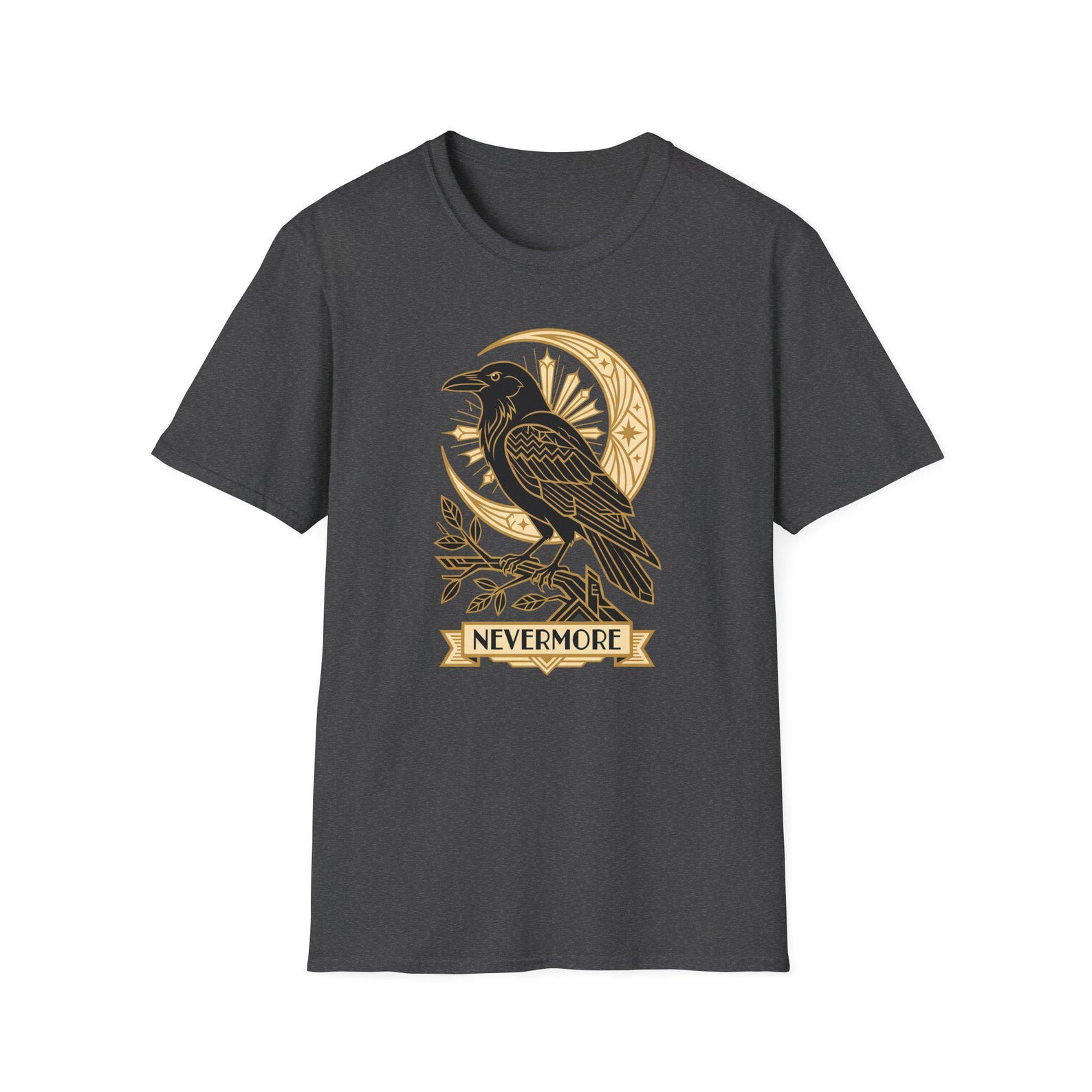 Halloween Raven T-Shirt | Gothic Nevermore Crow Moon Design | Spooky Edgar Allan Poe Tee Gift L