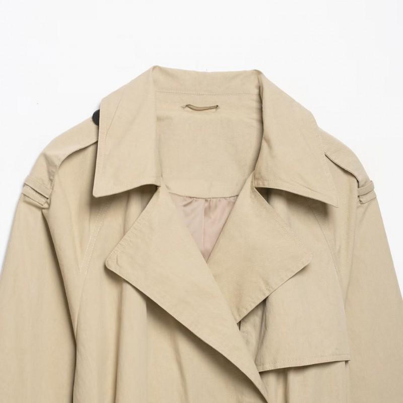 ZA Style Womens Fashion Double-Breasted Belted Padded Shoulder Short Trench Jacket Coat