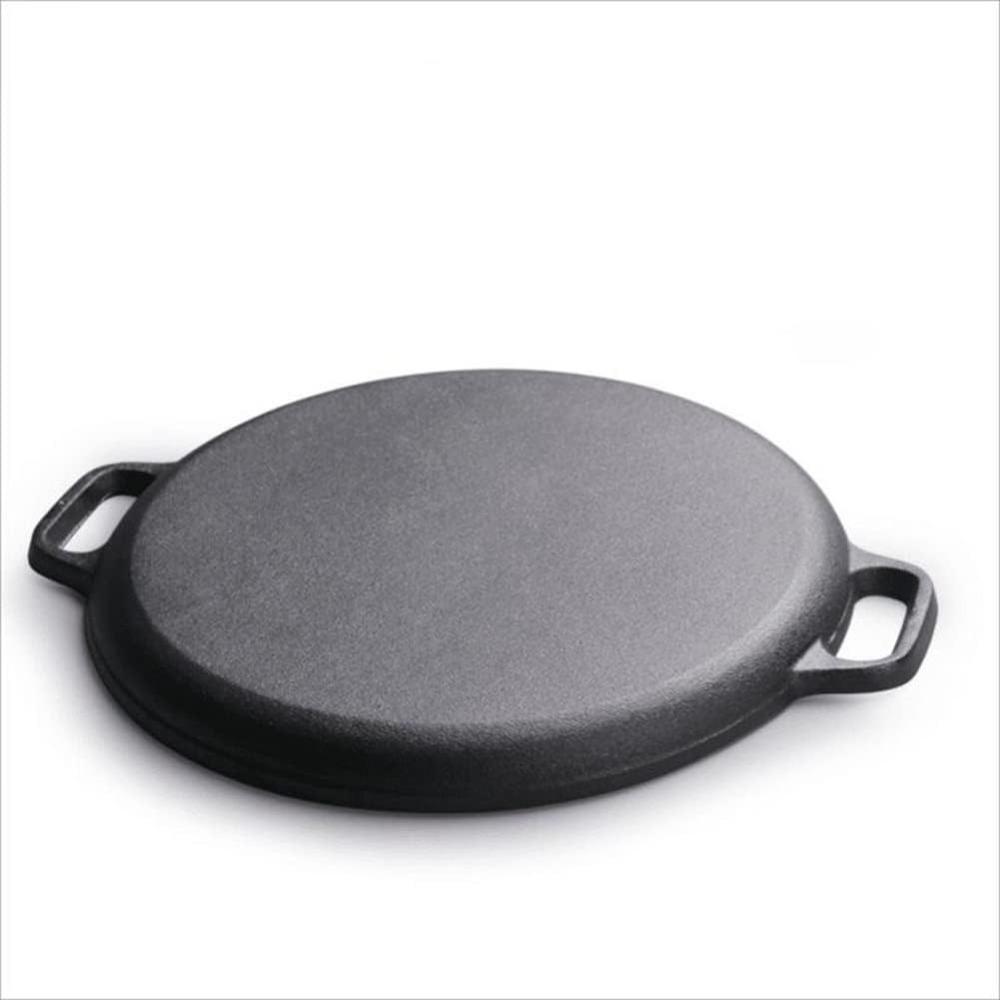 1Pcs Round Double Handle Cast Iron Frying Pan Grill Pancake Pizza Pan Kitchen Cooking Pan for Camping Pancakes and Pizza