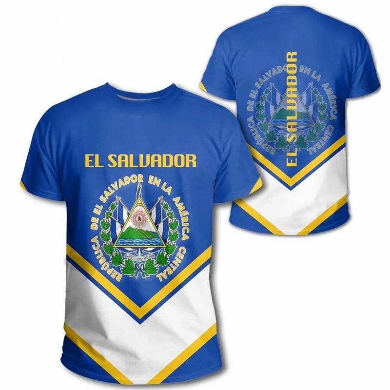 El Salvador Flag National Emblem 3D Print T Shirts Streetwear Harajuku Men Women Casual Sportswear O Neck Short Sleeve T-shirt