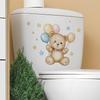 Playful Bear with Balloons Toilet Sticker Waterproof Self-Adhesive Removable Decal for Bathroom WC Home Decor