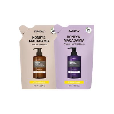 KUNDAL Shampoo and Treatment Set Macadamia Acidic Shampoo Treatment (400ml Each, Refill) #Ylang-Ylang #Honey & #Nature #Mildly #Moisturizing #Perfumed